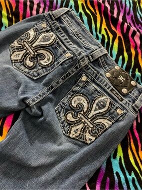Miss Me Embellished Fleur de Lis Dark Wash Jeans